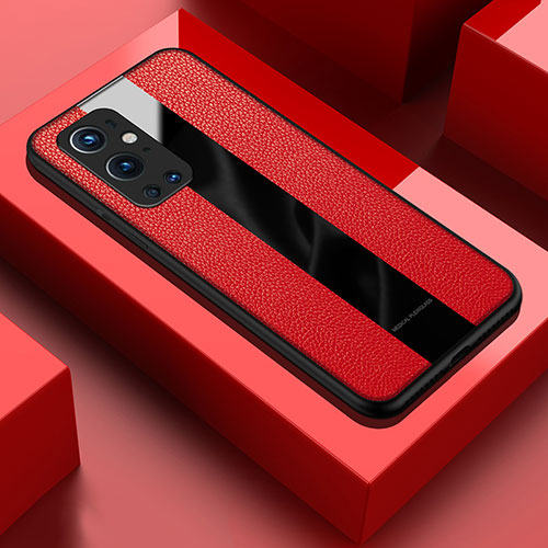 Soft Silicone Gel Leather Snap On Case Cover PB1 for OnePlus 9 Pro 5G Red