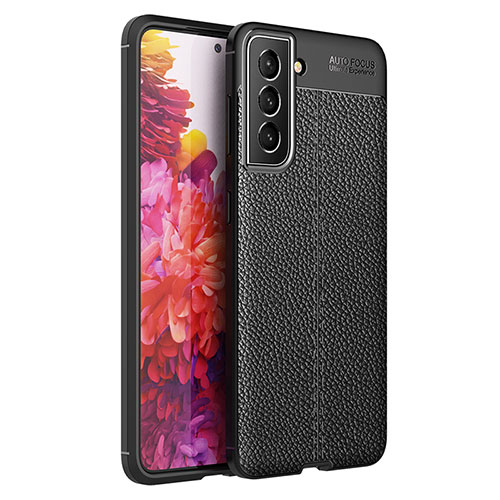 Soft Silicone Gel Leather Snap On Case Cover Q01 for Samsung Galaxy S21 5G Black