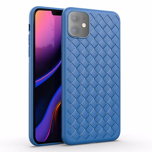 Soft Silicone Gel Leather Snap On Case Cover S01 for Apple iPhone 11 Blue