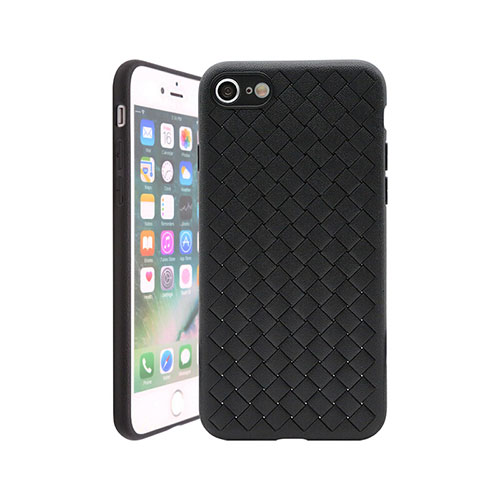 Soft Silicone Gel Leather Snap On Case Cover S01 for Apple iPhone 7 Black