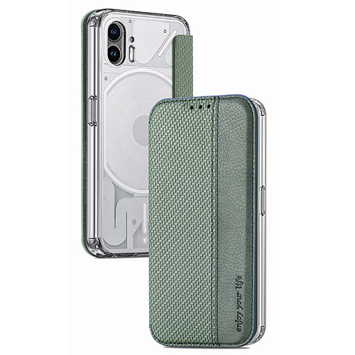 Soft Silicone Gel Leather Snap On Case Cover S01 for Nothing Phone 2 Green