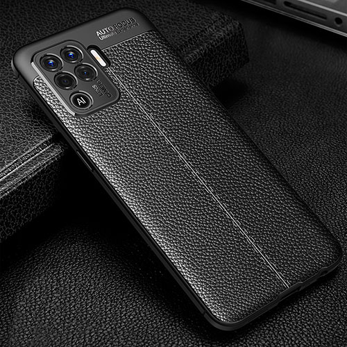 Soft Silicone Gel Leather Snap On Case Cover S01 for Oppo F19 Pro Black