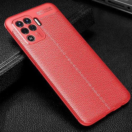 Soft Silicone Gel Leather Snap On Case Cover S01 for Oppo Reno5 F Red