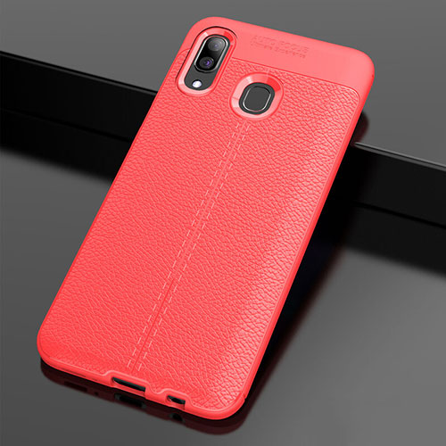 Soft Silicone Gel Leather Snap On Case Cover S01 for Samsung Galaxy A20 Red