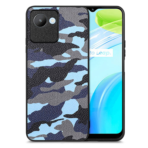 Soft Silicone Gel Leather Snap On Case Cover S01D for Realme C30s Blue