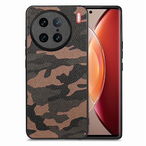 Soft Silicone Gel Leather Snap On Case Cover S01D for Vivo X90 Pro 5G Brown