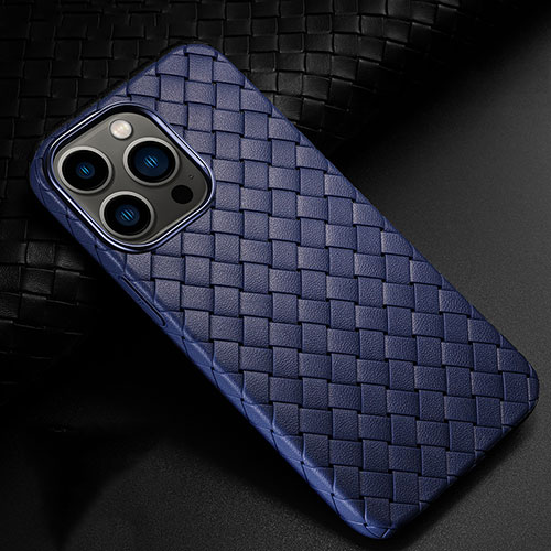 Soft Silicone Gel Leather Snap On Case Cover S02 for Apple iPhone 14 Pro Max Blue