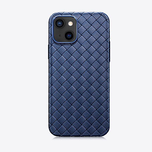 Soft Silicone Gel Leather Snap On Case Cover S02 for Apple iPhone 15 Blue