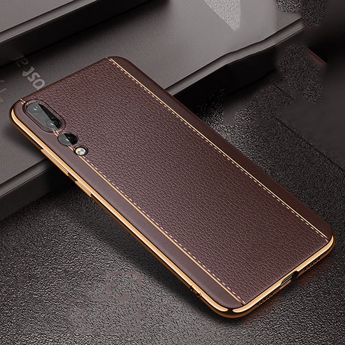 Soft Silicone Gel Leather Snap On Case Cover S02 for Huawei P20 Pro Brown