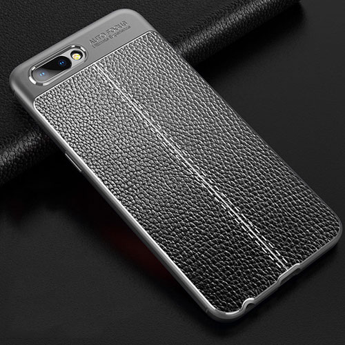 Soft Silicone Gel Leather Snap On Case Cover S02 for Oppo A12e Gray