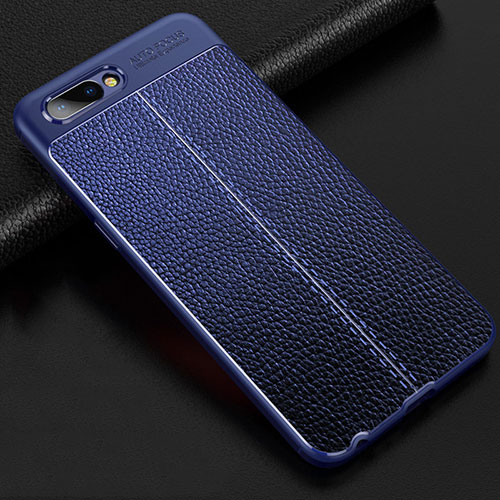 Soft Silicone Gel Leather Snap On Case Cover S02 for Oppo A5 Blue