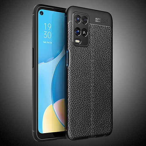 Soft Silicone Gel Leather Snap On Case Cover S02 for Oppo A54 4G Black