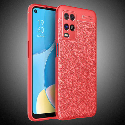 Soft Silicone Gel Leather Snap On Case Cover S02 for Oppo A54 4G Red