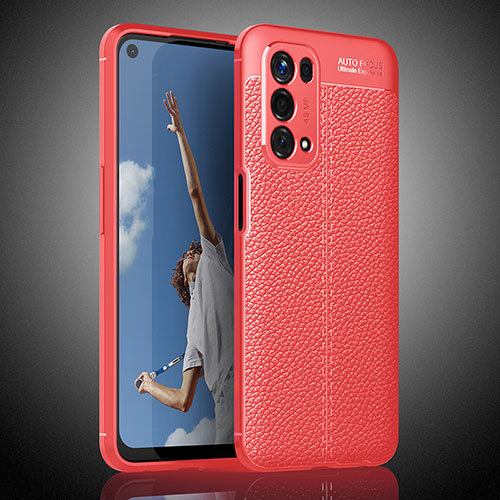 Soft Silicone Gel Leather Snap On Case Cover S02 for Oppo A54 5G Red