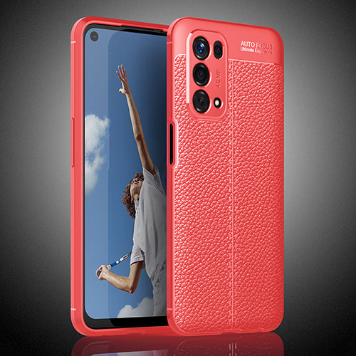 Soft Silicone Gel Leather Snap On Case Cover S02 for Oppo A74 5G Red