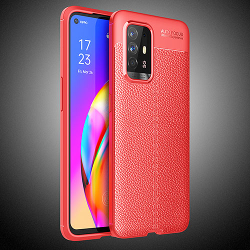 Soft Silicone Gel Leather Snap On Case Cover S02 for Oppo A94 5G Red