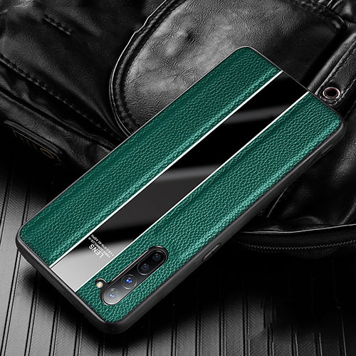 Soft Silicone Gel Leather Snap On Case Cover S02 for Oppo F15 Green