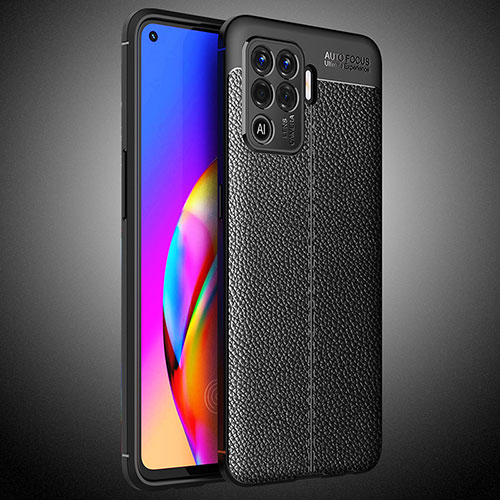 Soft Silicone Gel Leather Snap On Case Cover S02 for Oppo Reno5 F Black