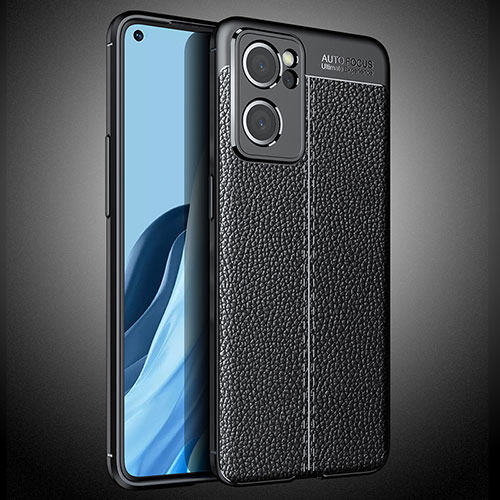 Soft Silicone Gel Leather Snap On Case Cover S02 for Oppo Reno7 SE 5G Black