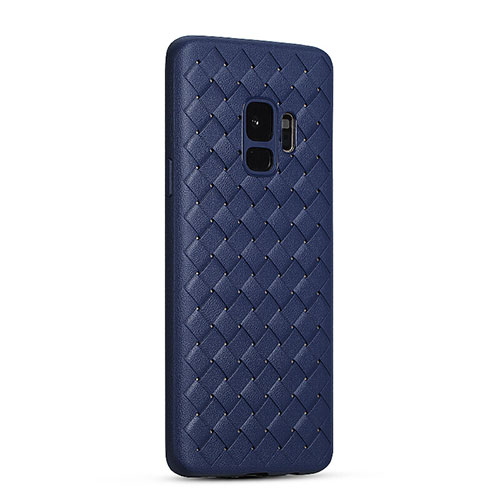 Soft Silicone Gel Leather Snap On Case Cover S02 for Samsung Galaxy S9 Blue