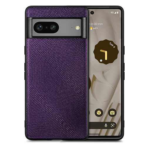 Soft Silicone Gel Leather Snap On Case Cover S02D for Google Pixel 7 5G Purple