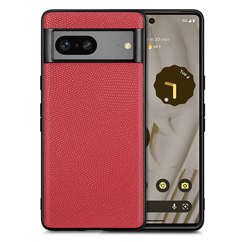 Soft Silicone Gel Leather Snap On Case Cover S02D for Google Pixel 7 5G Red