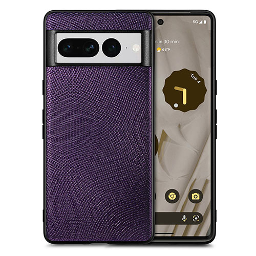 Soft Silicone Gel Leather Snap On Case Cover S02D for Google Pixel 7 Pro 5G Purple