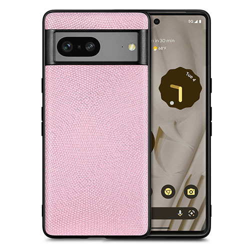 Soft Silicone Gel Leather Snap On Case Cover S02D for Google Pixel 7a 5G Pink