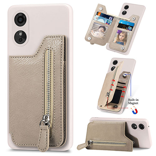 Soft Silicone Gel Leather Snap On Case Cover S02D for Oppo A17 Khaki