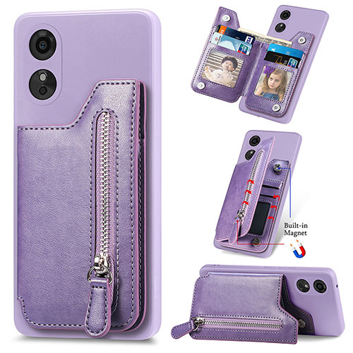 Soft Silicone Gel Leather Snap On Case Cover S02D for Oppo A17 Purple