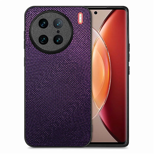 Soft Silicone Gel Leather Snap On Case Cover S02D for Vivo X90 Pro 5G Purple