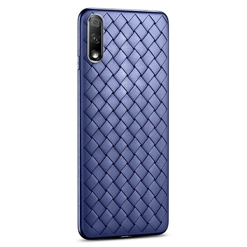 Soft Silicone Gel Leather Snap On Case Cover S03 for Huawei Y9 Prime (2019) Blue