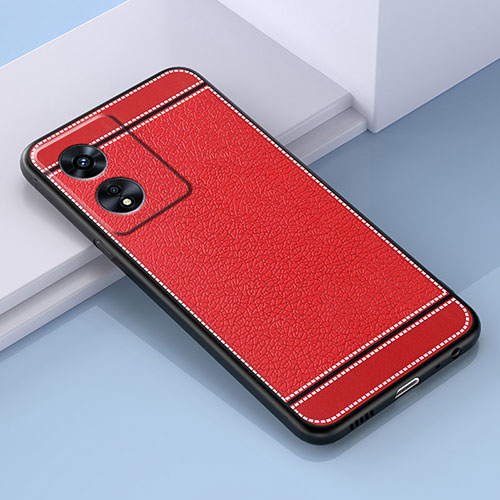 Soft Silicone Gel Leather Snap On Case Cover S03 for Oppo A97 5G Red