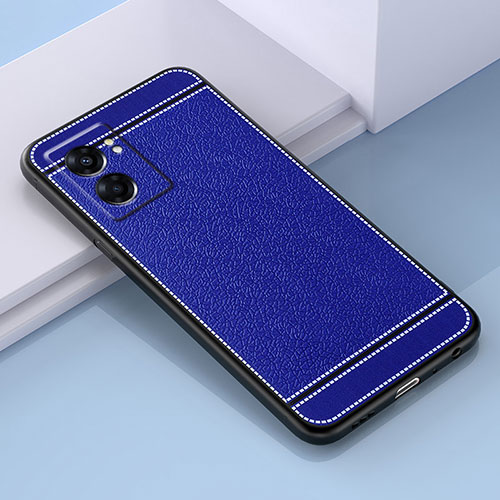 Soft Silicone Gel Leather Snap On Case Cover S03 for Realme Q5i 5G Blue