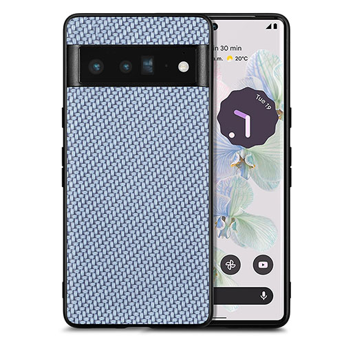 Soft Silicone Gel Leather Snap On Case Cover S03D for Google Pixel 6 Pro 5G Blue