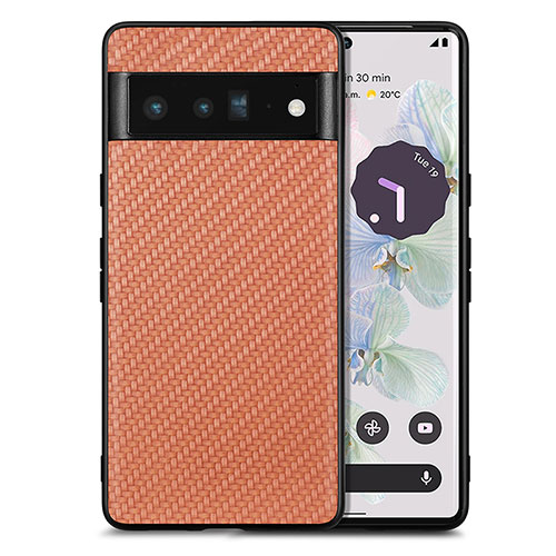 Soft Silicone Gel Leather Snap On Case Cover S03D for Google Pixel 6 Pro 5G Brown