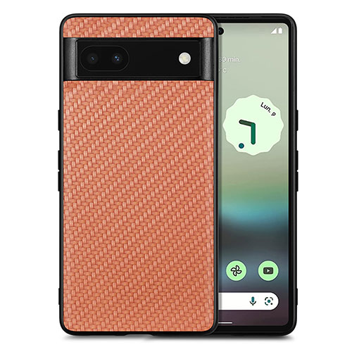 Soft Silicone Gel Leather Snap On Case Cover S03D for Google Pixel 6a 5G Brown