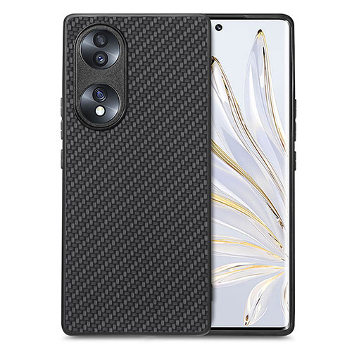 Soft Silicone Gel Leather Snap On Case Cover S03D for Huawei Honor 70 5G Black