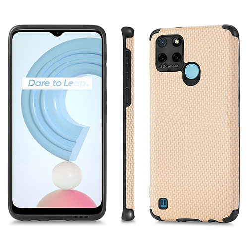 Soft Silicone Gel Leather Snap On Case Cover S03D for Realme C21Y Gold