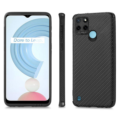 Soft Silicone Gel Leather Snap On Case Cover S03D for Realme C25Y Black