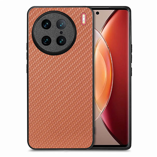 Soft Silicone Gel Leather Snap On Case Cover S03D for Vivo X90 Pro 5G Brown