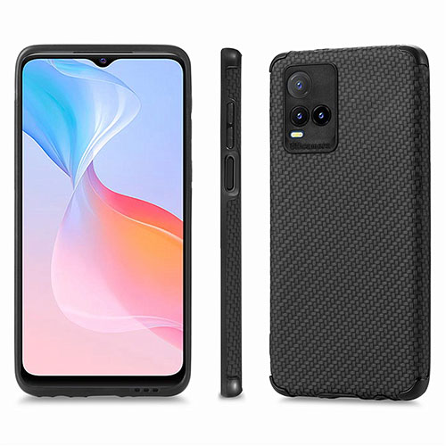 Soft Silicone Gel Leather Snap On Case Cover S03D for Vivo Y21 Black