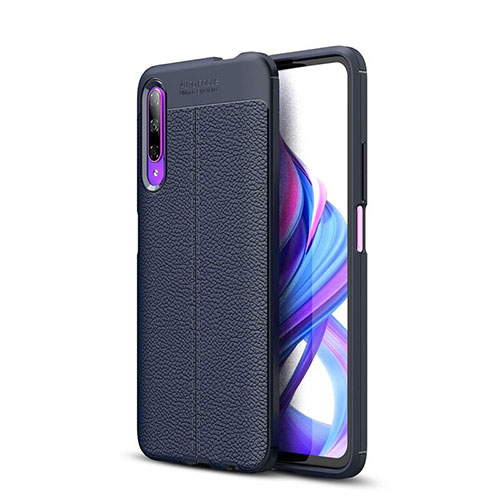 Soft Silicone Gel Leather Snap On Case Cover S04 for Huawei P Smart Pro (2019) Blue