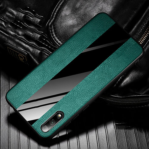 Soft Silicone Gel Leather Snap On Case Cover S05 for Huawei Y9 Prime (2019) Green