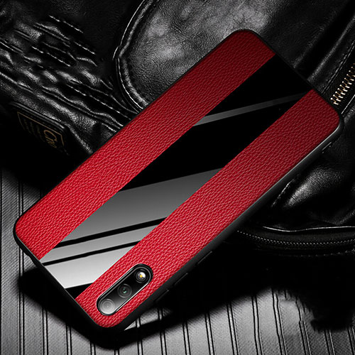 Soft Silicone Gel Leather Snap On Case Cover S05 for Huawei Y9 Prime (2019) Red