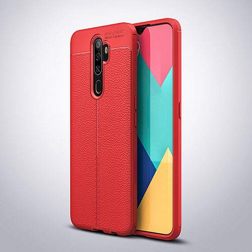 Soft Silicone Gel Leather Snap On Case Cover S08 for Oppo A5 (2020) Red