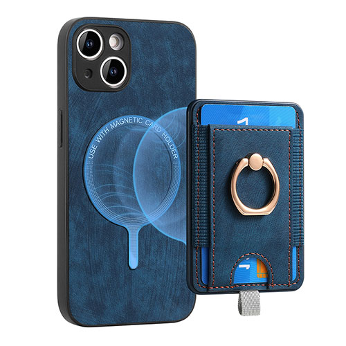 Soft Silicone Gel Leather Snap On Case Cover SD1 for Apple iPhone 14 Blue