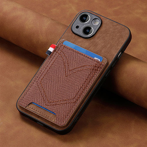 Soft Silicone Gel Leather Snap On Case Cover SD1 for Apple iPhone 14 Brown