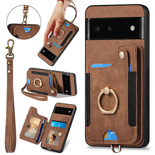 Soft Silicone Gel Leather Snap On Case Cover SD1 for Google Pixel 6 5G Brown