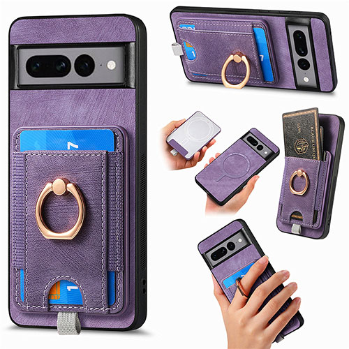 Soft Silicone Gel Leather Snap On Case Cover SD1 for Google Pixel 7 Pro 5G Clove Purple